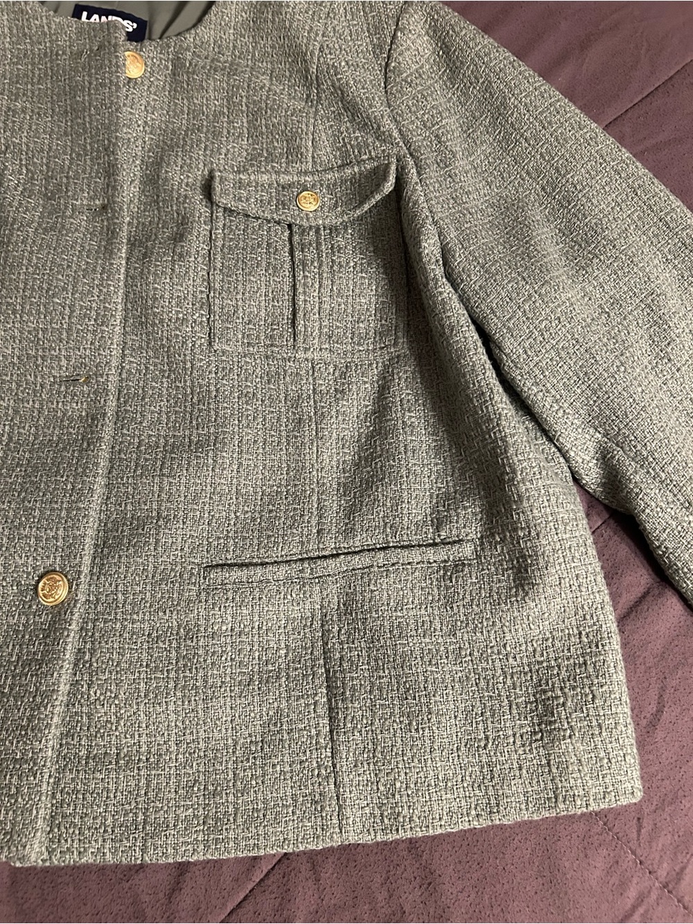 Woven Textured Button-Front Women's suit Jacket in Light Green - Picture 6 of 10